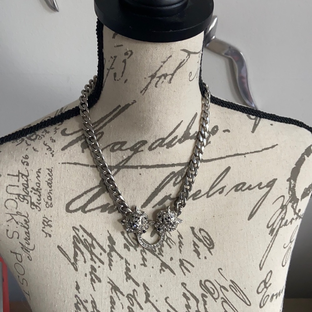 Silver fox rhinestone necklace